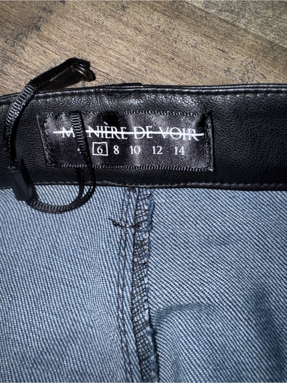 Maniere De Voir Denim Leather Biker Cargo Pants Sz 2 UK 6 Moto Patchwork - Picture 4 of 14